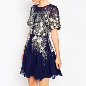 Hand-beaded Navy/Gold Cocktail Dress *NEVER WORN*